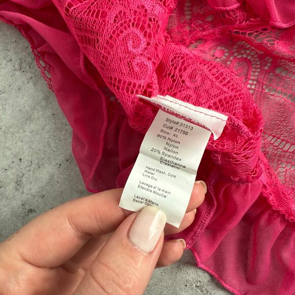 Vintage Shirley of Hollywood hot pink lace dress halter style size XL - Picture 4 of 7